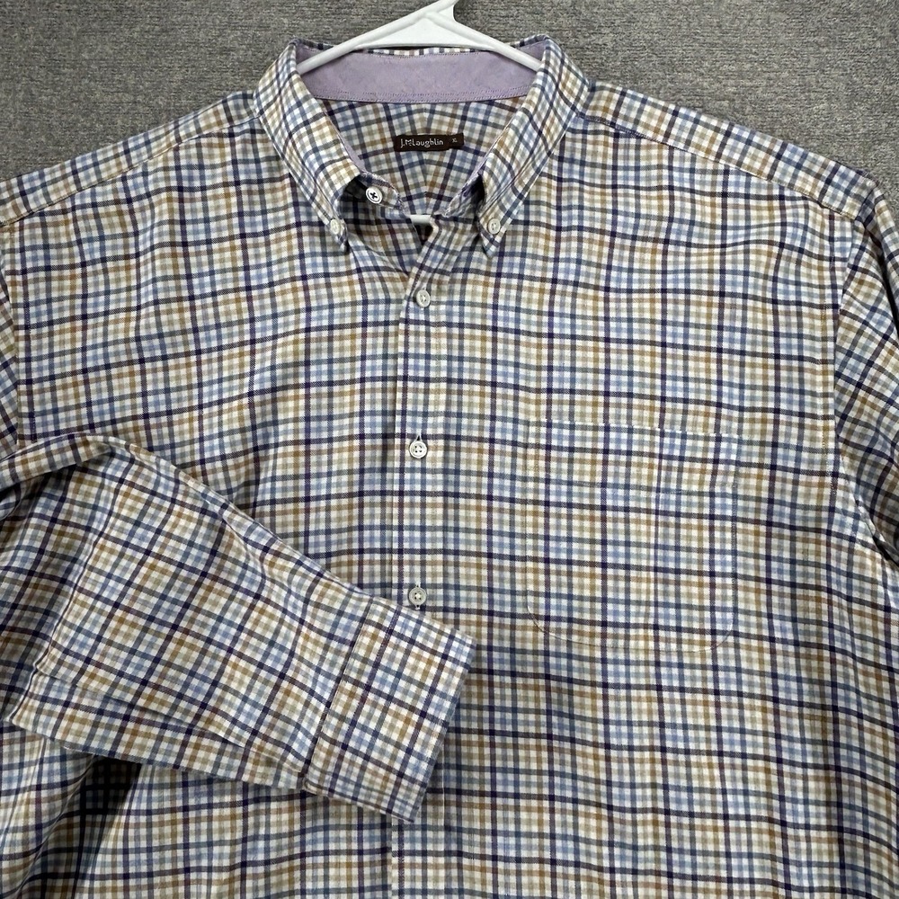 J McLaughlin Shirt Men Sz XL Checked Multicolor Long Sleeve Button Up Wool Blend